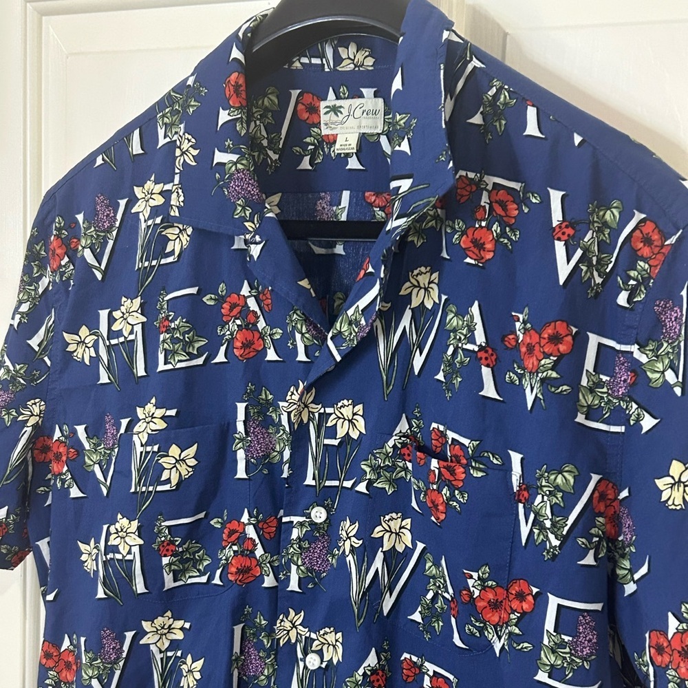 J. Crew Men’s Large Heat Wave Spell Out Hawaiian Shirt - Picture 3 of 7
